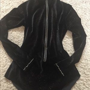 Custom blk velvet ice skating dress M rhinestones